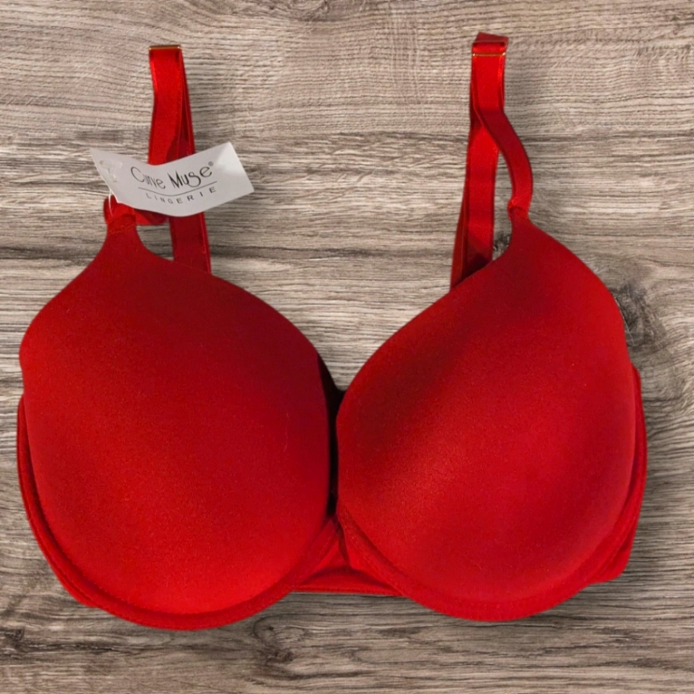 NWT Curve Muse Bra Sz 32DDD Red Lingerie Push Up Colorful